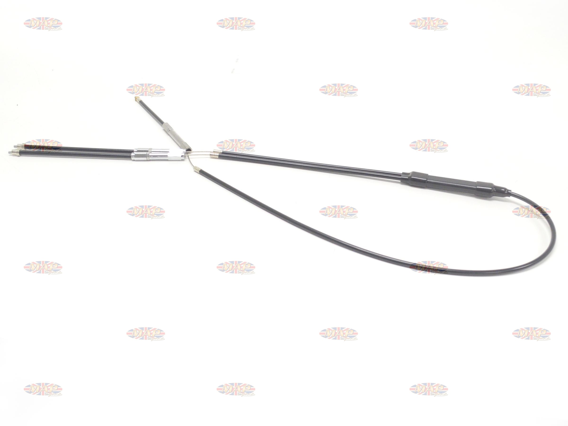 Throttle Cable, 45" overall length, 1 into 2, for MKII Amal and Mikuni MAP0005