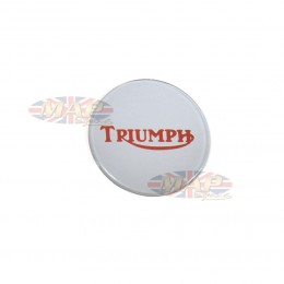 Triumph Bonneville T140 Center Gas Tank Emblem Badge Silver on Red 84-0026