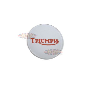 Triumph Bonneville T140 Center Gas Tank Emblem Badge Silver on Red 84-0026 